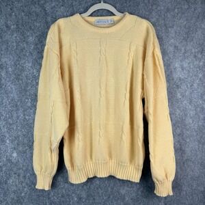 Vintage Jantzen Crew Neck Sweater Men's Large Butter Yellow Preppy‎ Grandpa